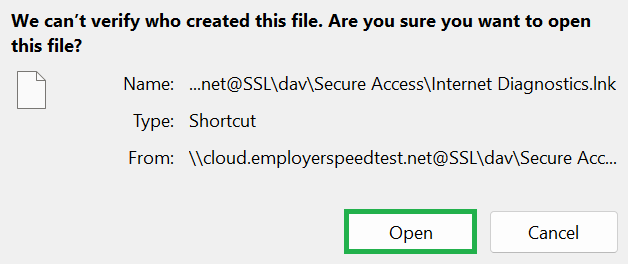 Select Open when prompted